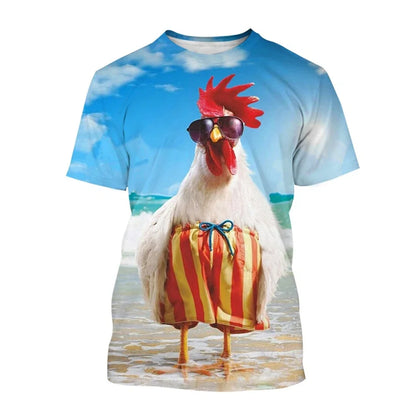 2024 Fashion Graphic Chicken 3D Printing Men's T-shirt Funny Anime Chicken Unisex Casual Short Sleeve tees tops