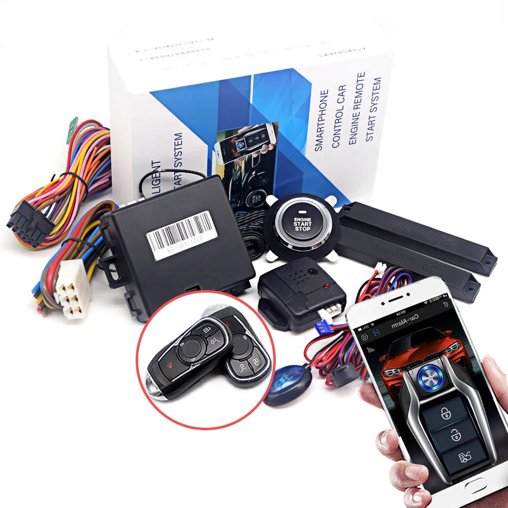 Universal Car Alarm AutoStart System APP Remote Control Engine Ignition Kit Push One Button Start Stop System Car Accessories