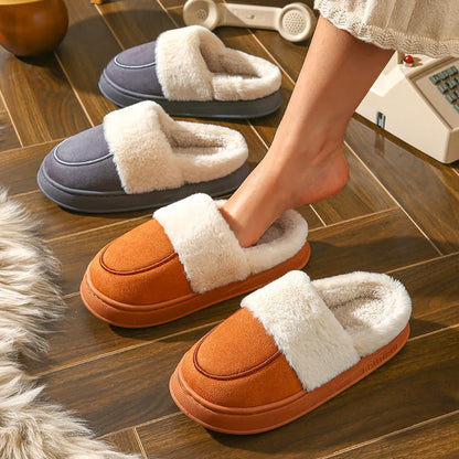 2024 New Winter Trend Concise Indoor Mule Warm Cosy Non-slip Plush Slippers For Women Closed-toe Slides Ladies Home Cotton Shoes