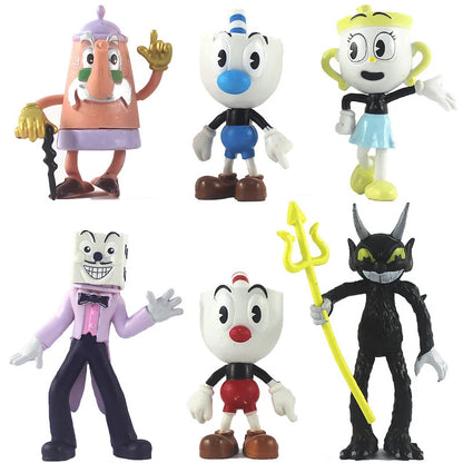 6pcs 9cm PVC Cup Head Game Model Cuphead Anime Action & Toy Figures Set