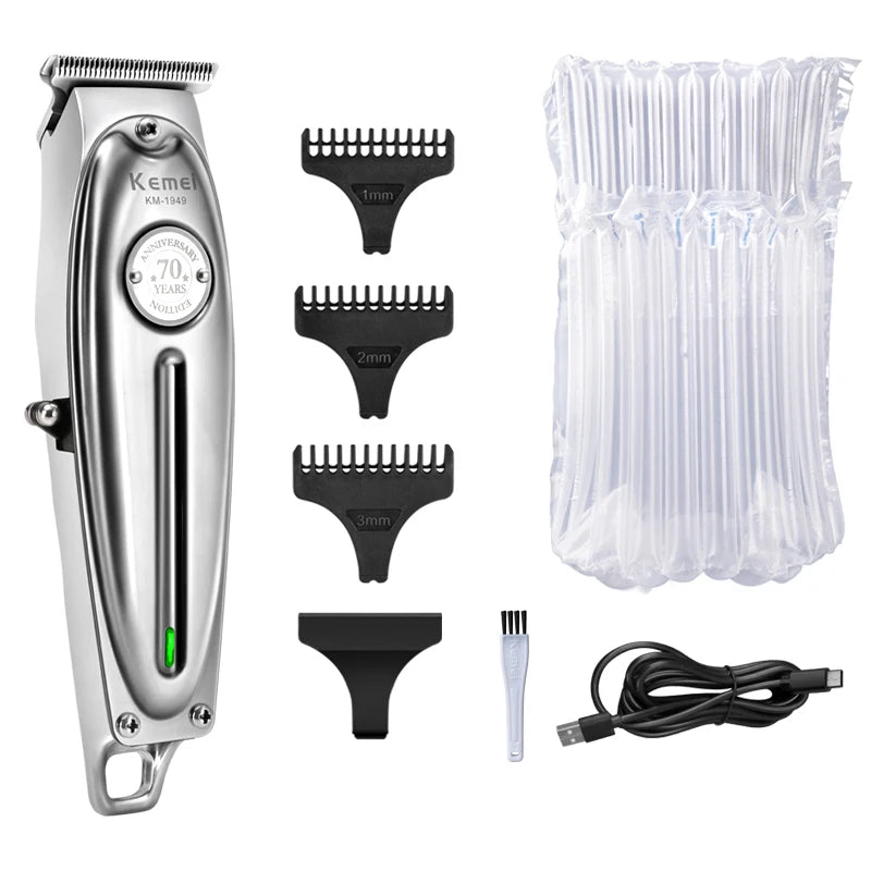Kemei Professional Hair Clipper All Metal Men Electric Cordless Hair Trimmer 0mm Baldheaded T Blade Finish Haircut Machine 1949