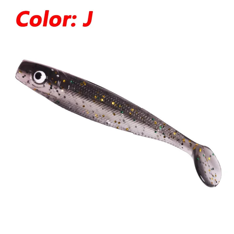 10 Pcs Fishing Double Colors Silicone 3D Eyes Soft Lure 6.8cm 2g T-tail Jig Wobblers Tackle Artificial Sequin Bait for Bass