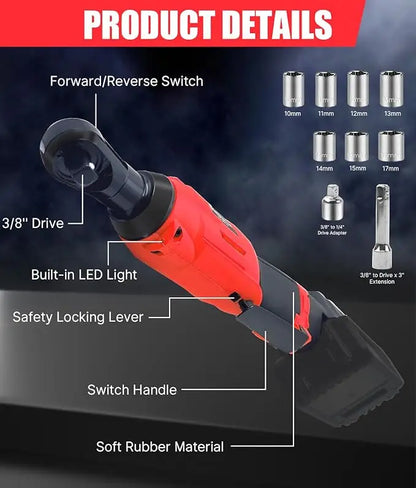 [No battery] Cordless Ratchet Set for 18V Batteries, 60 ft-lbs 400 RPM Variable Speed Trigger Electric Ratchet