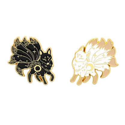 Cartoon Black White Animal Hug Enamel Pins Fox Koi Fish Dinosaur Deer Rabbit Crescent Ghost Alloy Brooch Badge Fashion Jewelry
