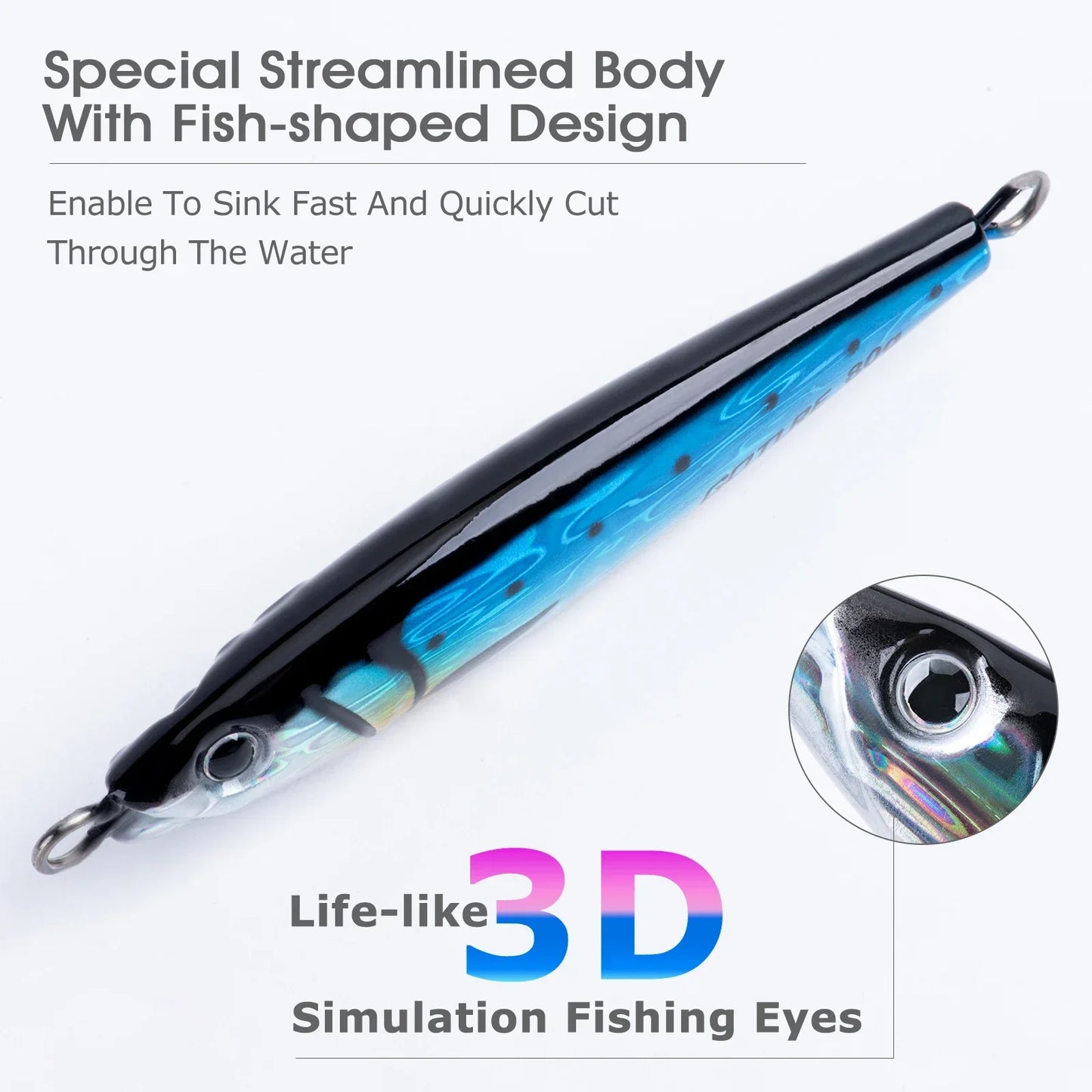 Goture 30g 40g 60g 80g 100g 150g Metal Jigs Lures 3D Large Sea Fishing Lure Sinking Jigging Lure Saltwater Boat Artificial Bait