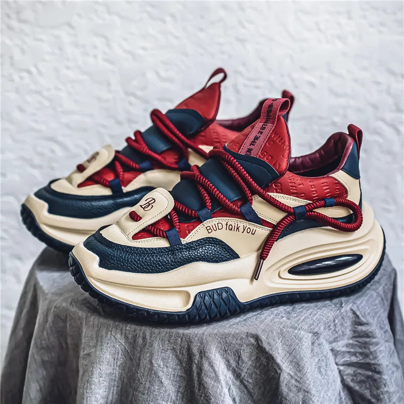 Fashion Platform Sneakers Men British Style Winter Walking Shoes For Men Street Style Chunky Vulcanized Shoes Sneakers Male 2024