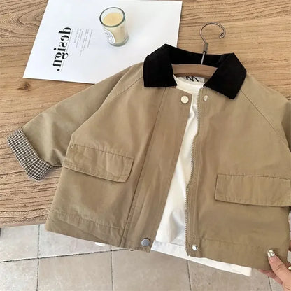 Kids Windbreaker New 2025 Spring Autumn Fashion Korean Casual Baggy Simple Style