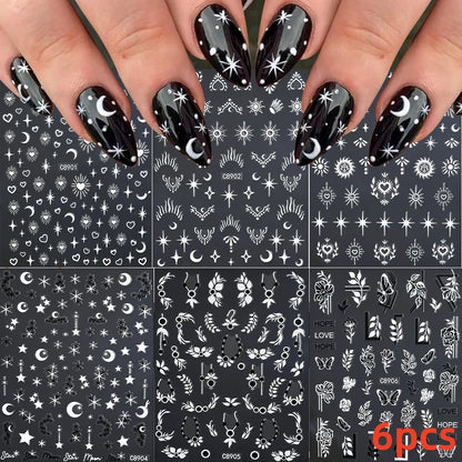 8Pcs Red Heart Nail Stickers 3D Bronzing Silver Gold Heart Shape Star & Moon Metal Totem Nail Slider Self-Adhesive DIY Nail Art*
