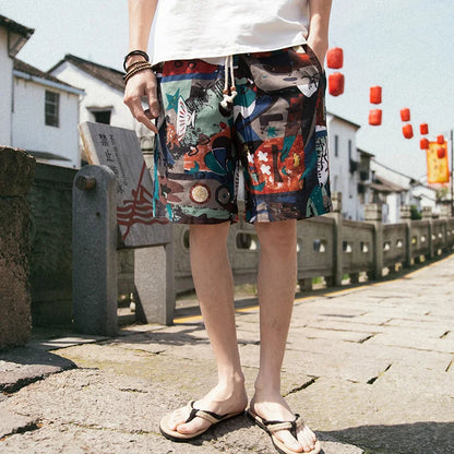 2025 Summer New Boutique Flower Cotton Linen Men's Casual Beach Shorts Men's Comfortable Breathable Leisure Shorts Male XXXXXL
