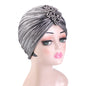 New Women Gold Silver Turban Hats Chemo Bandana Hijab Pleated Indian Cap Turbante Hat Ladies Hair Loss Headscarf Muslim Headwear