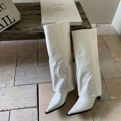 Designer Women Knee High Boots Fashion Pointed Toe Trouser Legs Long Booties Elegant High Heels Shoes Botas Mujer