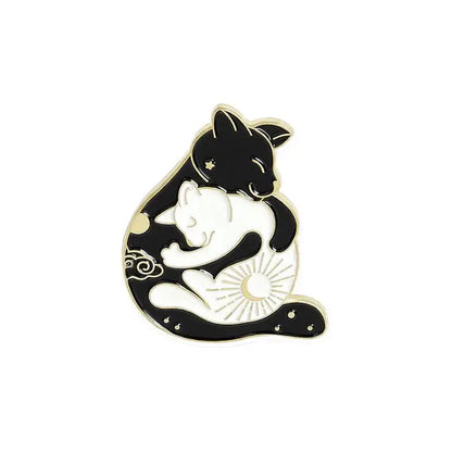 Cartoon Black White Animal Hug Enamel Pins Fox Koi Fish Dinosaur Deer Rabbit Crescent Ghost Alloy Brooch Badge Fashion Jewelry