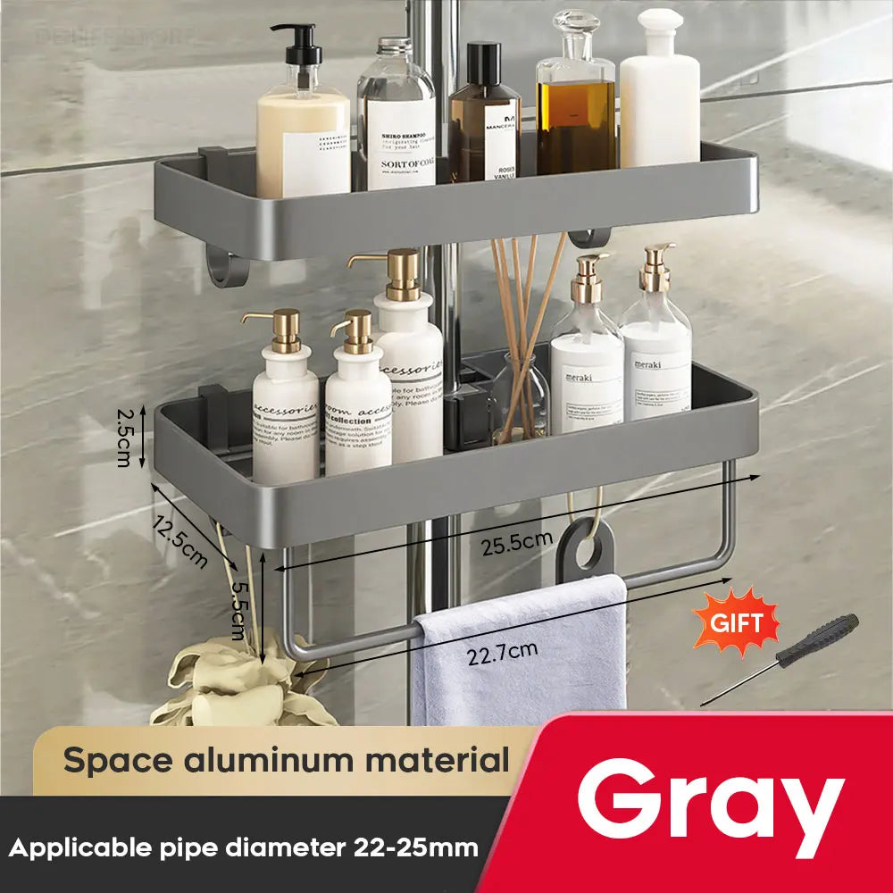 1/2PCS Shower Rack Punch-Free Bathroom Tray With Towel Bar Hooks Shampoo Holder Floating Shelf For Toilet Bathroom Organizer