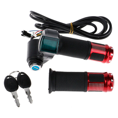 12V-96V E Bike Twist Throttle With Handle For Electric Bike Throttle With LCD Display Indicator Gas Handle Throttle Lock Key