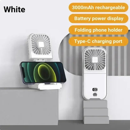3000mAh Battery Powered Mini Portable Outdoor Handheld Fan Neck Fan USB Rechargeable 180° Folding Wireless Desktop Air Cooling