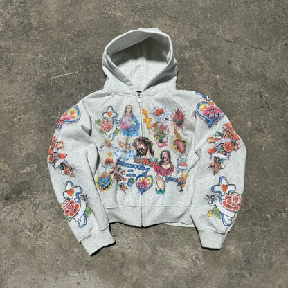 Casual y2k sweatshirt zipper cardigan loose hoodie for women 2024 new versatile printed letters hip-hop geometric pattern