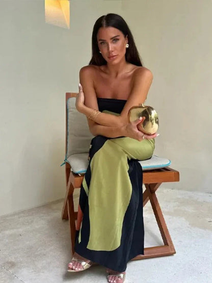 Fashion Loose Off Shoulder Contrast Color Dresses Summer Avocado Print Strapless Dress Women 2024 Sexy Ladies Holiday Streetwear