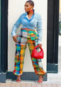 CM.YAYA Women 3D Plaid Printed Multi Pocket Drawstring Hem Straight Cargo Pants 2023 New Fashion Safari Style Trousers
