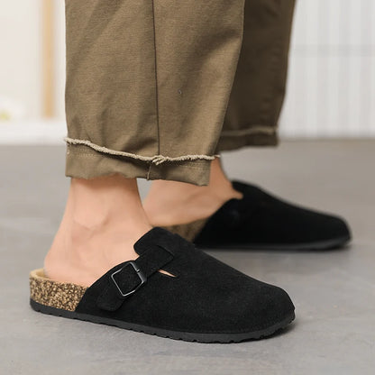 Plus Size 47 Men Half Shoes Casual Loafers Cork Clogs Slippers Fashion Suede Slip-on Flat Sandals soft-Soled Casual Sandals