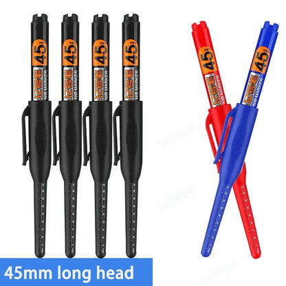 10PCS 45mm Tip Waterproof Long Head Marker Pen Quick-Dry Ink for Woodworking Construction, Deep Hole Non-Toxic Black Red Blue