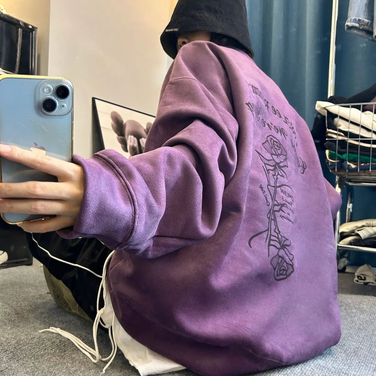 Autumn and winter American retro suede loose couple round neck loose sweatshirt for men and women lazy style and versatile y2k