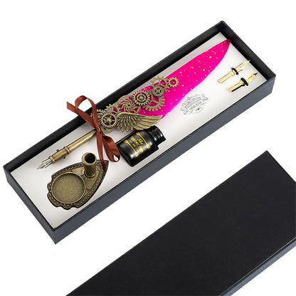 1 Set 0.5mm Quill Pen Ink Set Vintage Steampunk High Quality Gift Feather Dip Pen Set Glittering Signature Quill Pen Ink Set