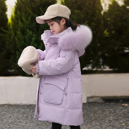 2025 Winter Down Jacket For Girl Hooded Waterproof White Duck Down Thick Warm Teenage Girl Outwear Coat 5-14 Years Kids Parka