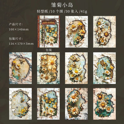 Mr. Paper, 6 Styles, 30 Sheets Each, with Torn Style Material Paper, Retro Art DIY Handmade Decorative Card Paper