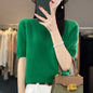 Fashion short sleeve 100% merino wool sweater basic O-neck cashmere women's knitted top pullover sweater top