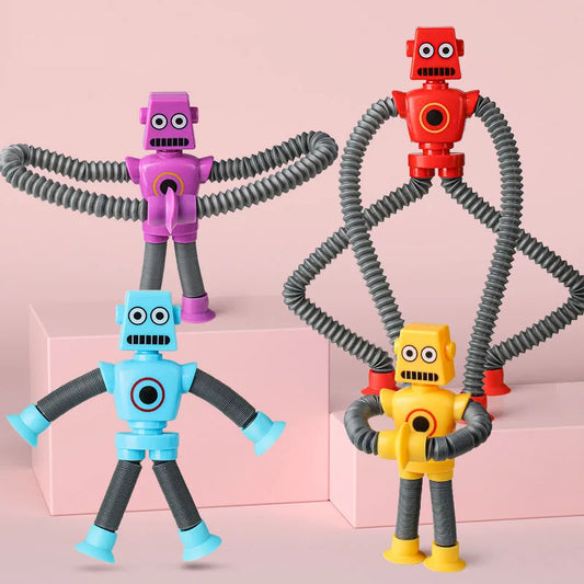 Variable Fun Cartoon Robot Telescopic Tube Toys Kids Puzzle Stretch Suction Cup Robot Toy DIY Telescopic Stress Relief Toys