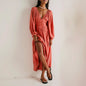 Imcute Women's V Neck Lace Patchwork Boho Cutout Loose Swing Long Sleeve Tie Waist Cocktail Wedding Party Maxi Spring Fall Dress