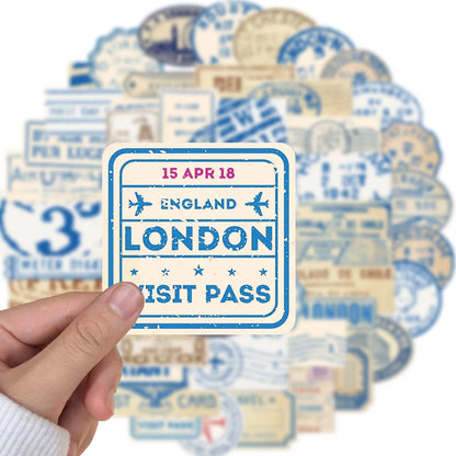 50PCS Travel Ticket Sticker Retro Style Handbook Material Phone Case Laptop Luggage Decorative Stickers