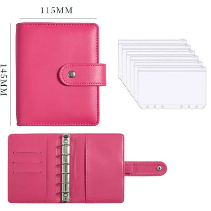 A7 PU Leather Notebook Binder Budget Plan Organizer Binder Cover 6 Binder Pockets And 12 Pcs Expense Budget Sheets Sticker