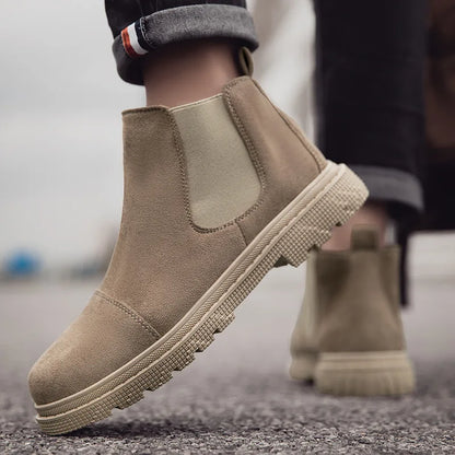 Classic Fashion Khaki Men's Ankle Boots Comfortable Platform Work Boots Men Slip-on High-top Shoes Casual Men Botas Para Hombre