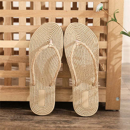2025 New Flip Flops Women Slippers Ladies Shoes Indoor Outdoor Female Flip-flop Beach Flat Slides Fashion Summer Straw Sandals