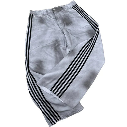 Y2K Cotton Sweatshirt clothes Two Piece streetwear high quality Striped Embroidery Baggy Jeans Net Red Fashion Tide Hoodie Set