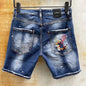New Summer Men Blue Denim Shorts Italian Style Male Shorts Jeans High Quality Male Stretch Fit Ripped Denim Jeans Shorts Size 38