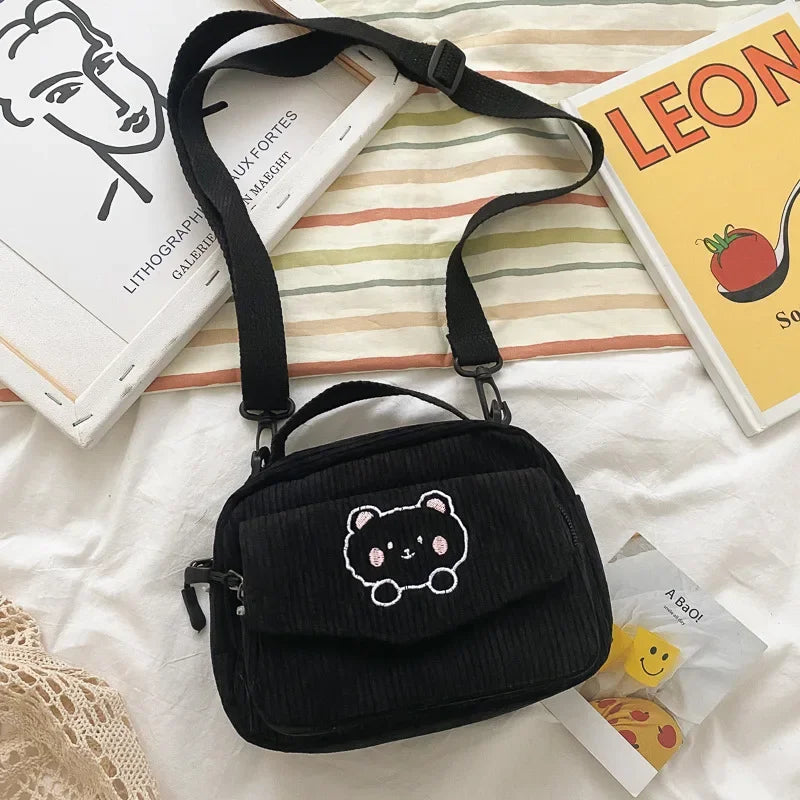 Cute Girl Canvas Bag Ins Small Crossbody Bag Female Student Solid Colour Simple Adjustable Strap Shoulder Bag Daily Women'S Bag