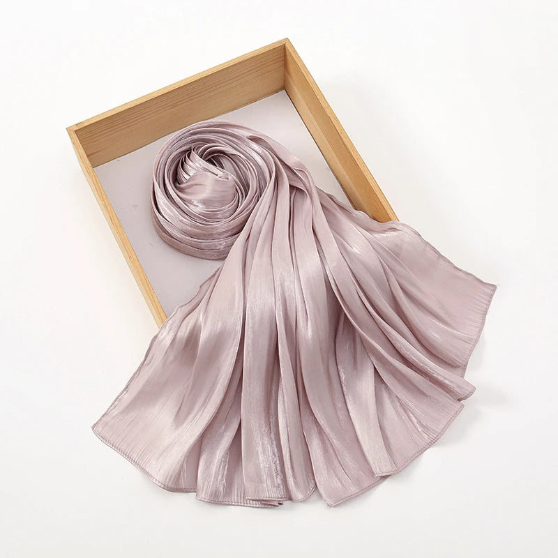 New Premium Silk Crinkle Hijab Scarf Women Shawls Plain Muslim Women Hijabs Breathab Islam Women Turban Pleated Scarf Ramadan