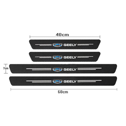 Car Door Threshold Scuff Plate For Geely Atlas Coolray Emgrand EC7 EC8 X7 EX7 CK2 CK3 GL GS Carbon Fiber Trunk Bumper Stickers