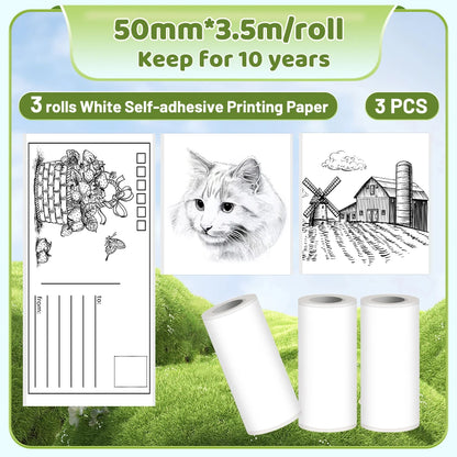 Phomemo T02 Thermal Printer Paper Thermal Sticker BPA Free for Journal Photo Picture Texts Study Notes To Do List 3rolls/box