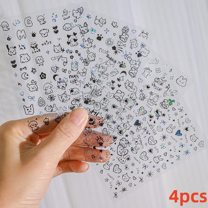 8Pcs Red Heart Nail Stickers 3D Bronzing Silver Gold Heart Shape Star & Moon Metal Totem Nail Slider Self-Adhesive DIY Nail Art*