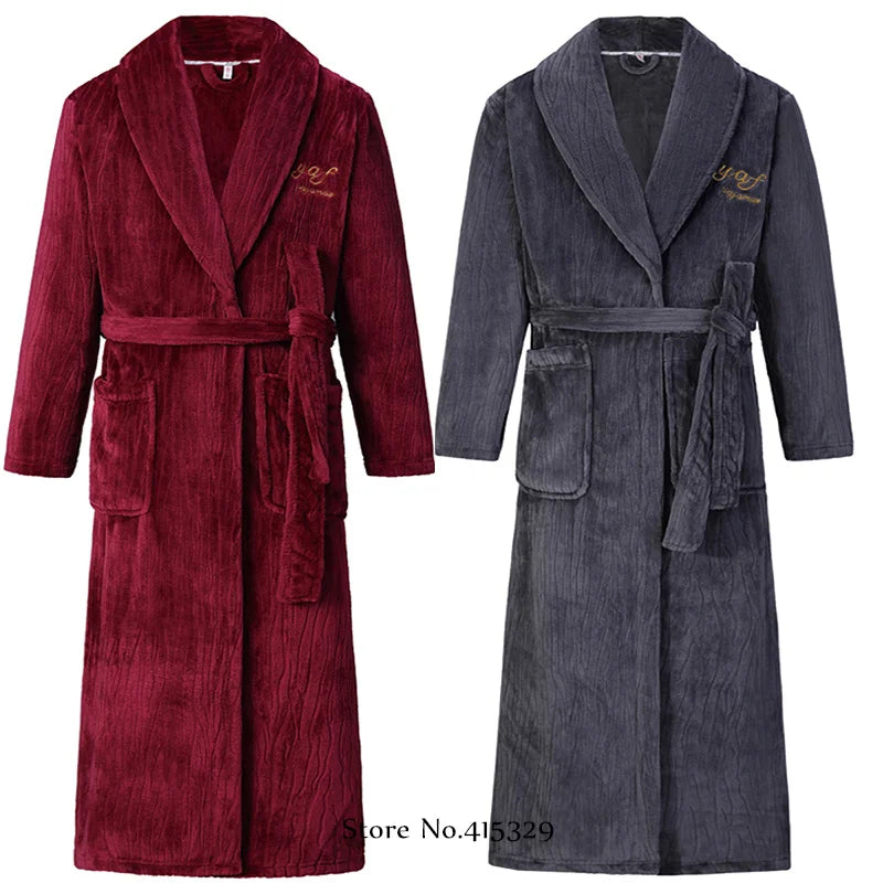 Big Size 3Xl 4Xl Kimono Robe Gown Winter New Men's Homewear Coral Fleece Bathrobe Shower Peignoirs Loose Thicken Nightwear