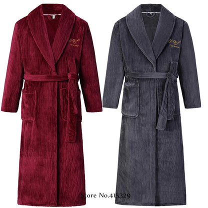 Big Size 3Xl 4Xl Kimono Robe Gown Winter New Men's Homewear Coral Fleece Bathrobe Shower Peignoirs Loose Thicken Nightwear