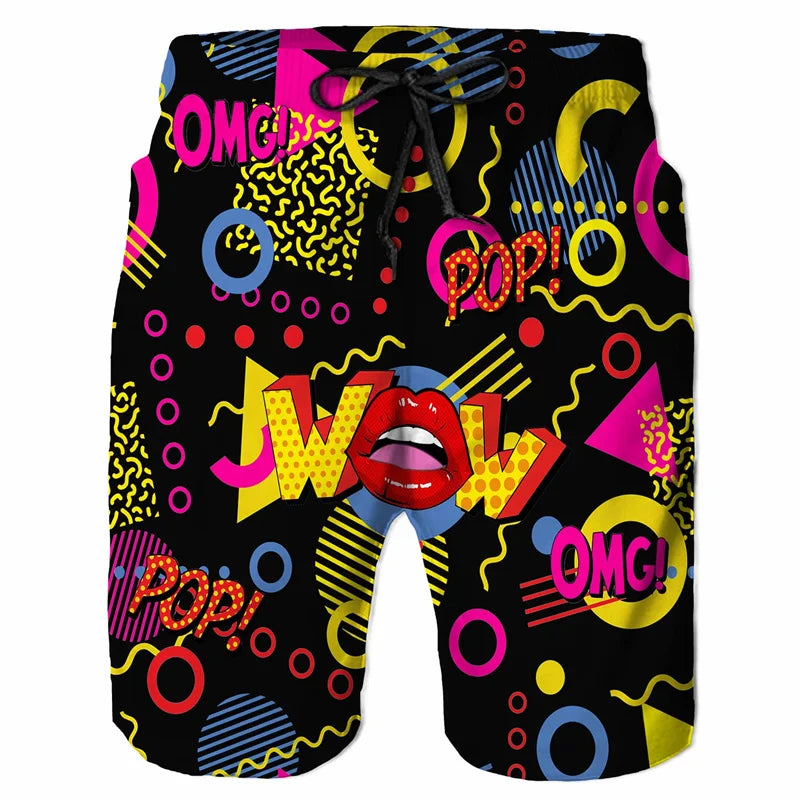 Cartoon Music Colorful Graffiti Beach Shorts Men 3d Print Swim Trunks Summer Surf Board Shorts 80s 90s Street Short Pants