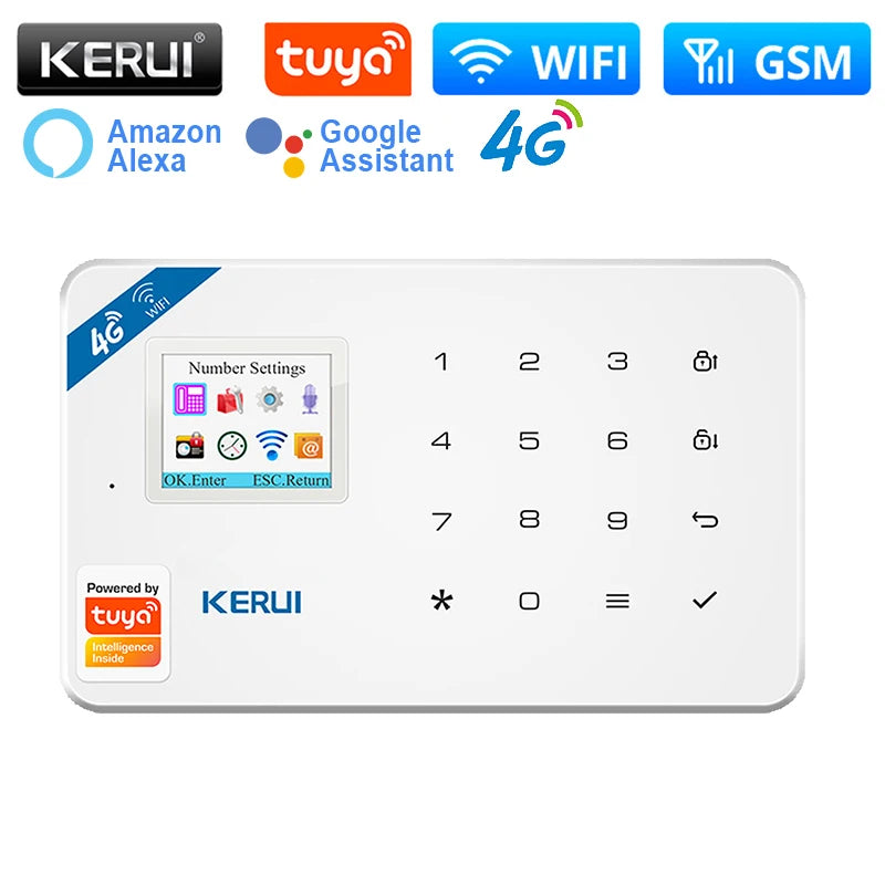 KERUI W184 Home Smart Security Alarm System WiFi 4G GSM Wireless Tuya Control App 1.7 Inch Color Screen Voice Prompt Host