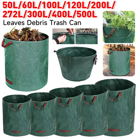 50-500L Foldable Garden Waste Bag Large Capacity Leaf Sack Light Storage Bag Garbage Wastebasket Garden Leaves Debris Trash Can