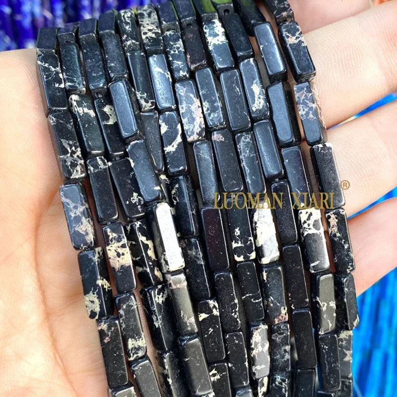 4x13mm Square Natural Stone Light Lavender Chalcedony Loose Spacer Beads for Jewelry Making Diy Bracelet Charms Accessories