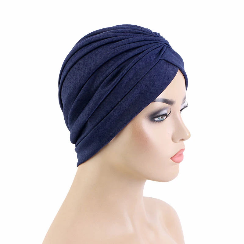 New Women Gold Silver Turban Hats Chemo Bandana Hijab Pleated Indian Cap Turbante Hat Ladies Hair Loss Headscarf Muslim Headwear