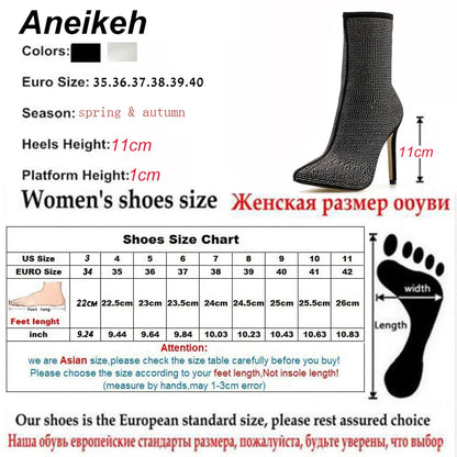 Aneikeh Spring Banquet Sexy Shiny Crystal Rhinestones Women's Ankle Boots High Heels Nightclub Modern Booties For Females Shoes